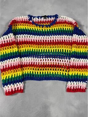 Forever 21 Rainbow Open-Knit Crochet Sweater Women’s Large